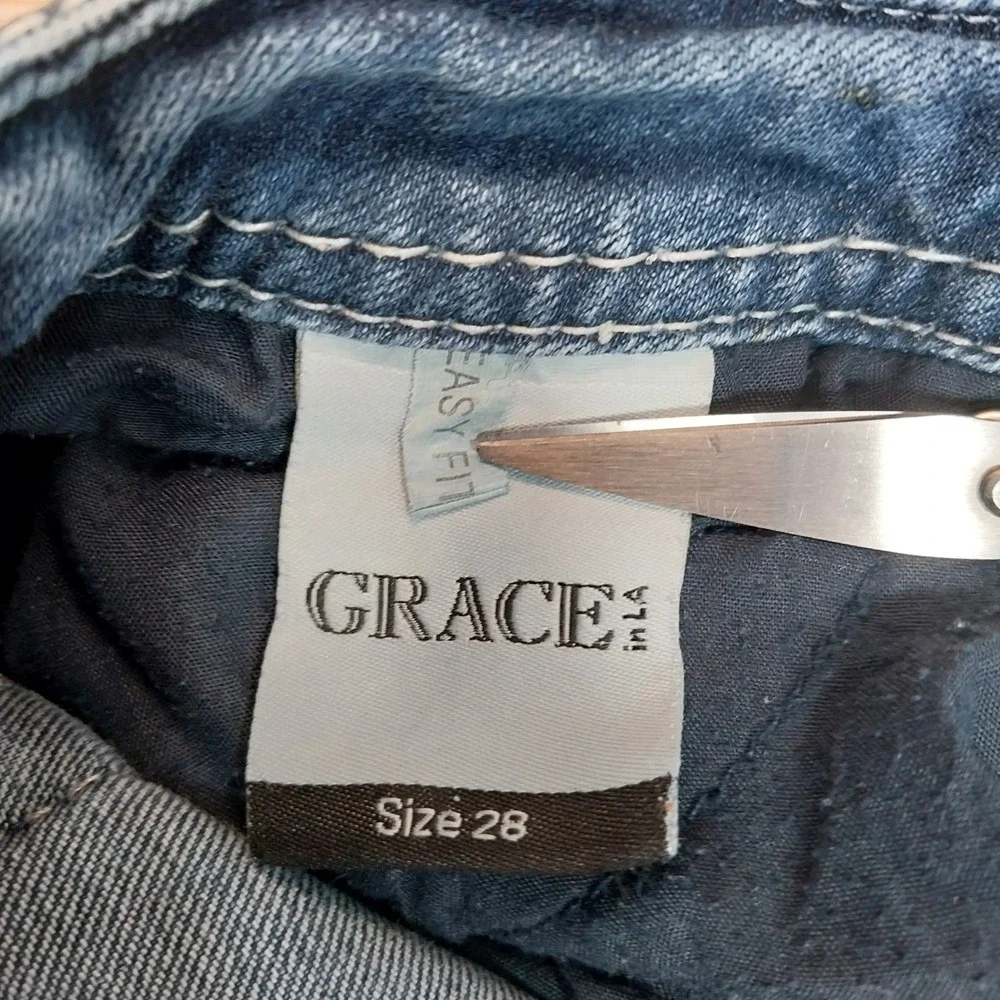 Grace in LA Jeans Women Bootcut Distressed Stretch Denim 30 Blue